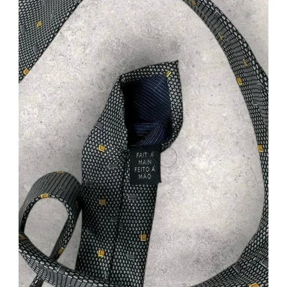 BROOKSFIELD Silk Tie ITALY Gray Gold Geometric W:3.7" EUC - Picture 3 of 6